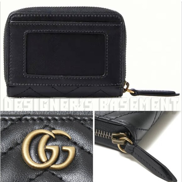GUCCI black Matelasse Chevron leather GG MARMONT zip around ID window wallet NIB - Picture 3 of 6
